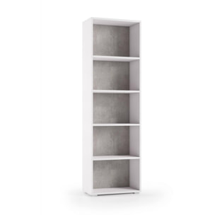 Libreria Girasole, Biblioteca a 4 ripiani regolabili, Scaffale per libri, Mobile da parete con ripiani, 100% Made in Italy, Cm 60x30h195, Bianco e Cemento