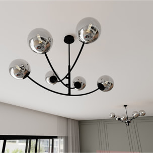 Lampada a sospensione Hunter con struttura in acciaio nero e diffusori in vetro