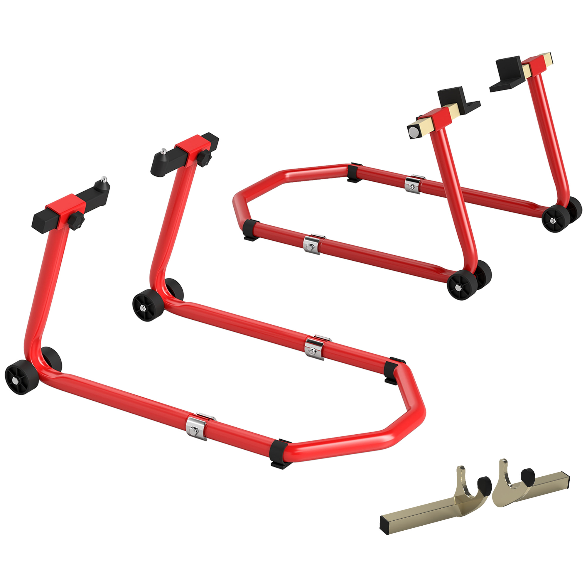 Caballete Moto Elevador Universal Carga 390 kg Combo Soporte de Rueda Delantera y Trasera Motocicleta con Adaptadores de Horquillas en U y L Ajustables y Ruedas para Reparación y Mantenimiento