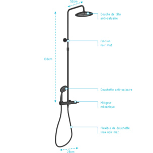 Colonne de douche Mécanique finition Noire Mate - 133x28x52 cm - MOLLY BLACK