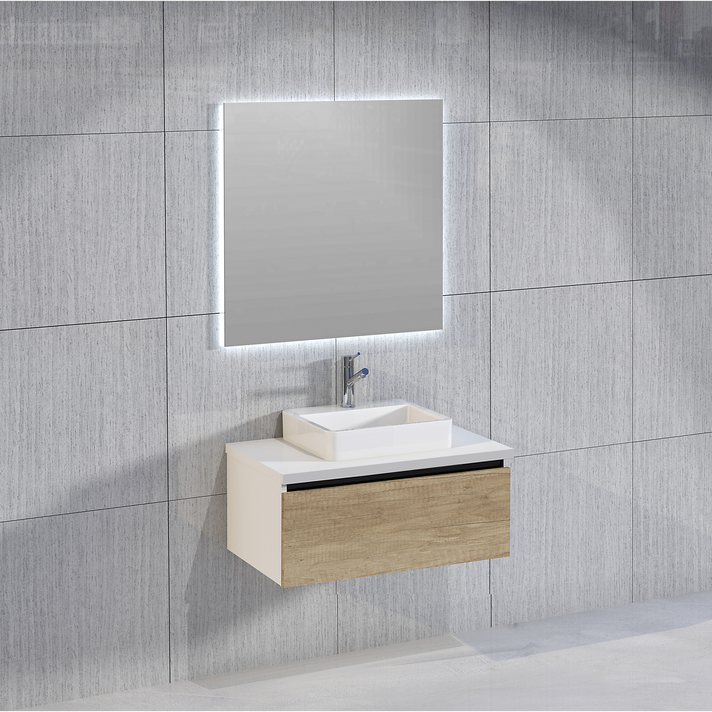 Miroir de salle de bain lumiére led périmetral Alday, 80x80cm