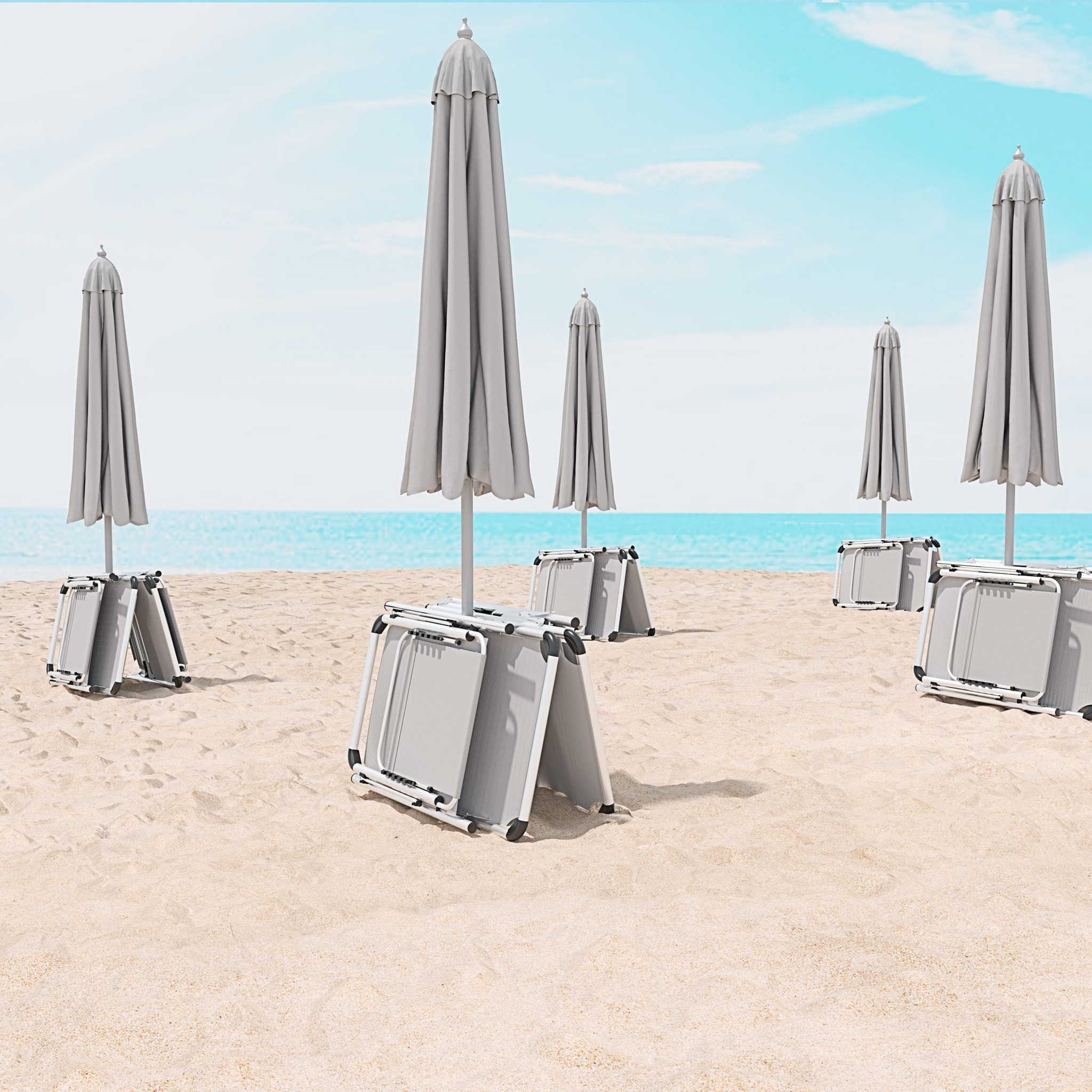 Lettino Pieghevole Prendisole Con Tettuccio Parasole Regolabile 6 Posizioni In Alluminio Sdraio Spiaggia Mare Giardino Piscina 187x59x29 Cm Grigio