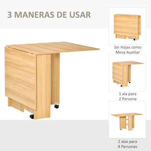 Mesa Plegable con Ruedas para Comedor 140x80x74cm Madera