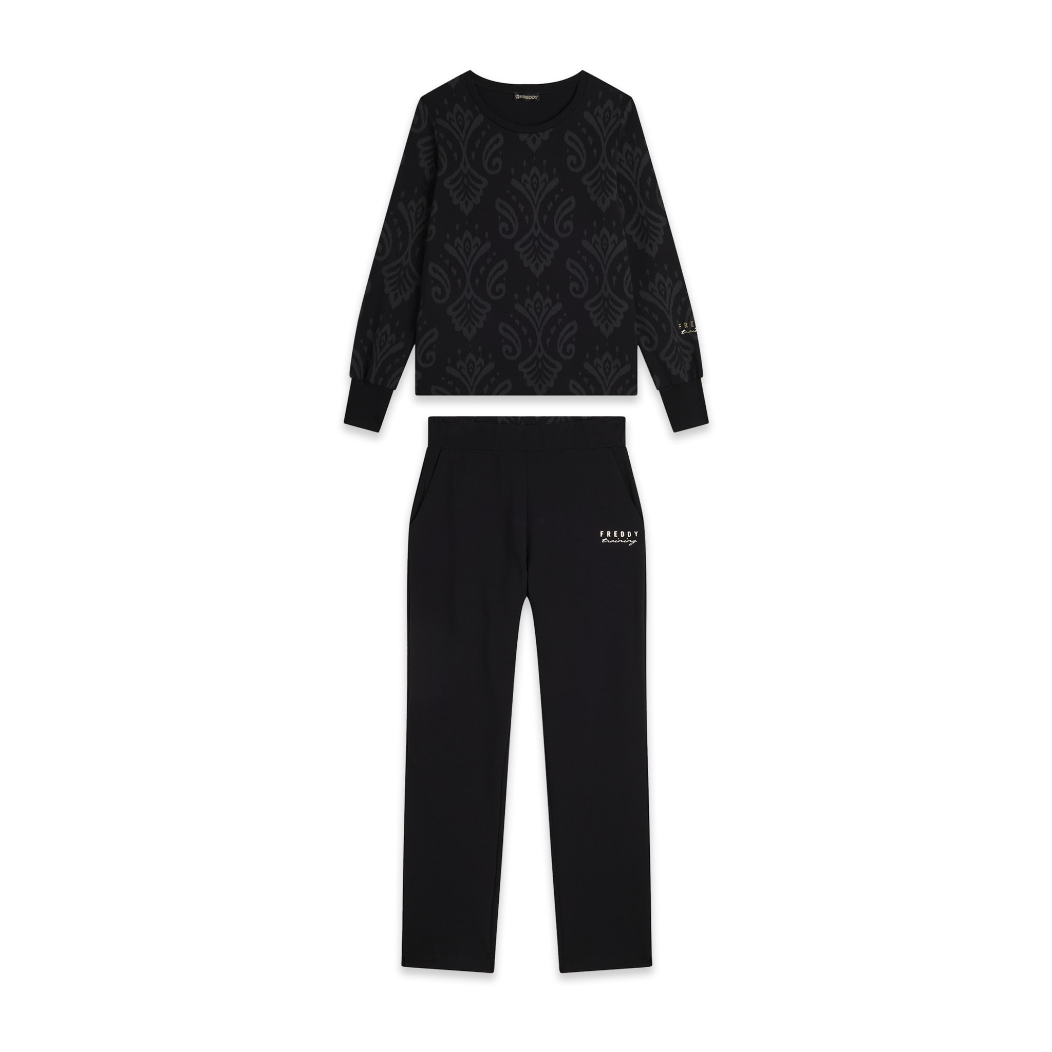 Tuta donna in jersey con felpa girocollo stampa floreale