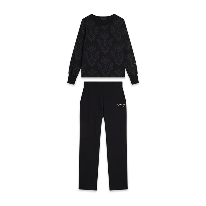 Tuta donna in jersey con felpa girocollo stampa floreale