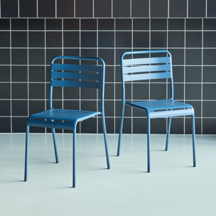 Lot de 2 chaises de jardin acier. 2 places. marine. Amelia. L44 x P52 x H79cm