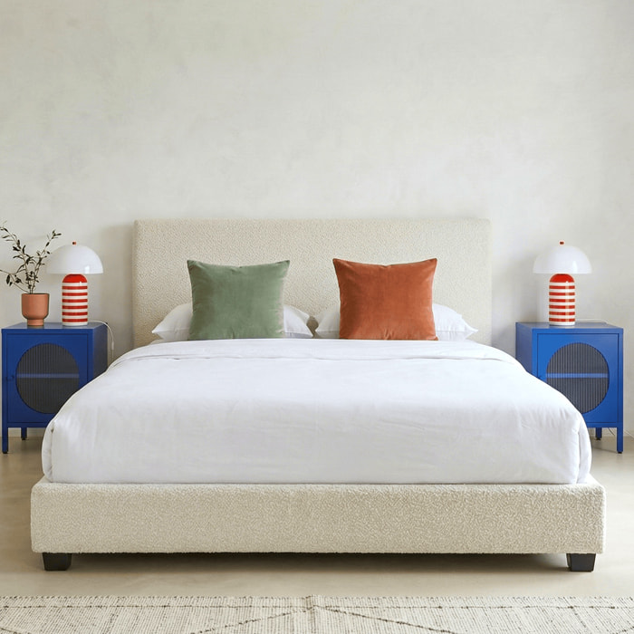 Lit avec tête de lit en tissu bouclé - WILLIAM