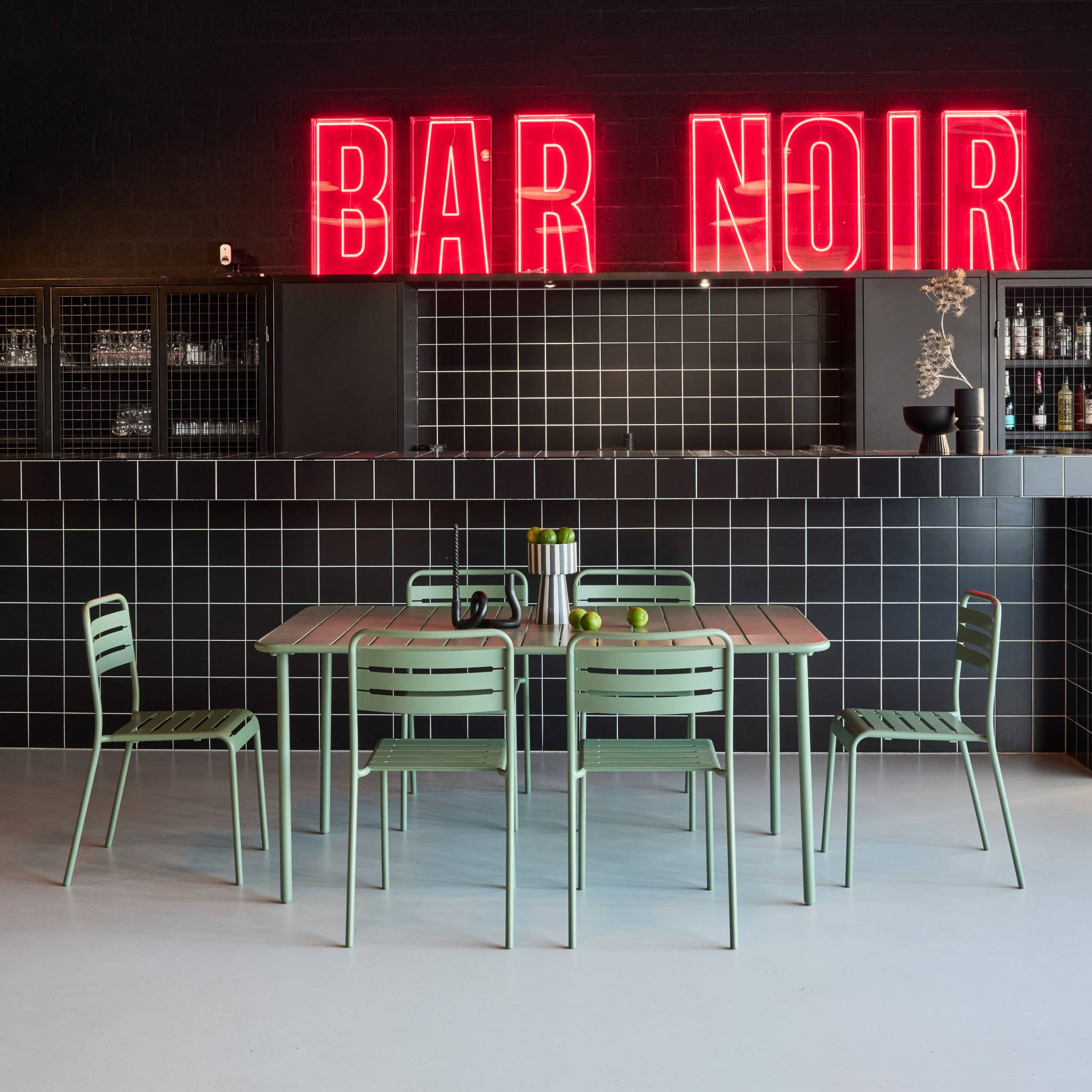 Table de jardin métal + 6 assises AMÉLIA