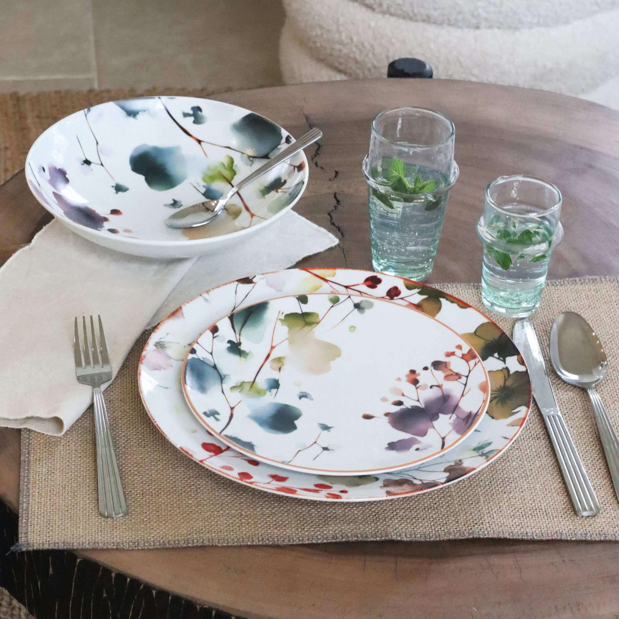 Lot de 6 assiettes à dessert en porcelaine blanche 20cm AQUARELLE