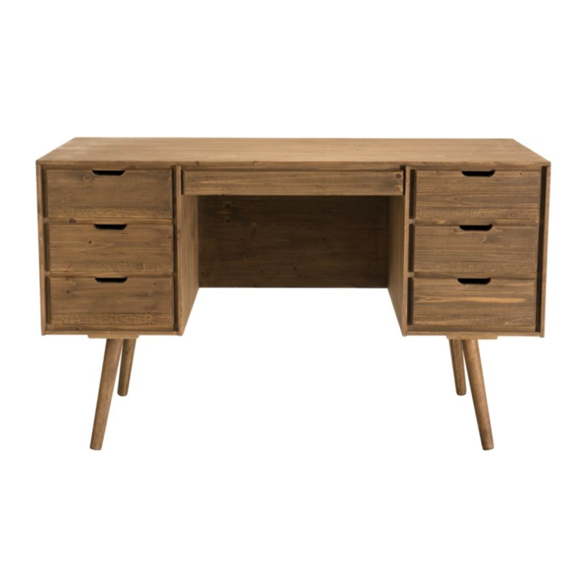 ANDY - Bureau scandi bois marron 6 tiroirs Sapin