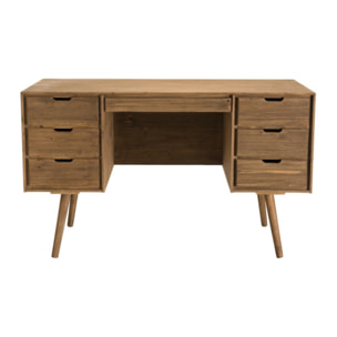 ANDY - Bureau scandi bois marron 6 tiroirs Sapin