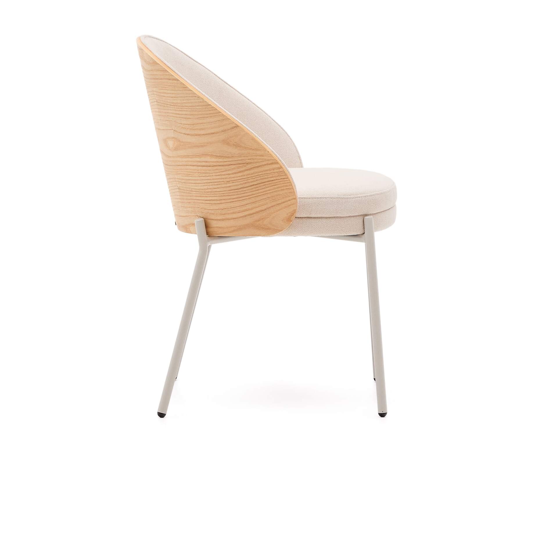 Kave Home - Sedia Eamy in ciniglia beige, impiallacciato in frassino con rifinitura naturale e metallo