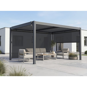 Pergola bioclimatique avec led et 2 stores en aluminium "Windsor premium" - 3 x 4 m - Gris