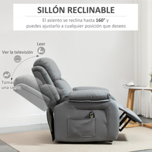 Sillón Relax Levanta Personas Auto-Ayuda con Control Remoto Reclinación Eléctrica 160° Reposapiés Respaldo Tapizado en PU y Bolsillos Laterales 76x90x105 cm Gris