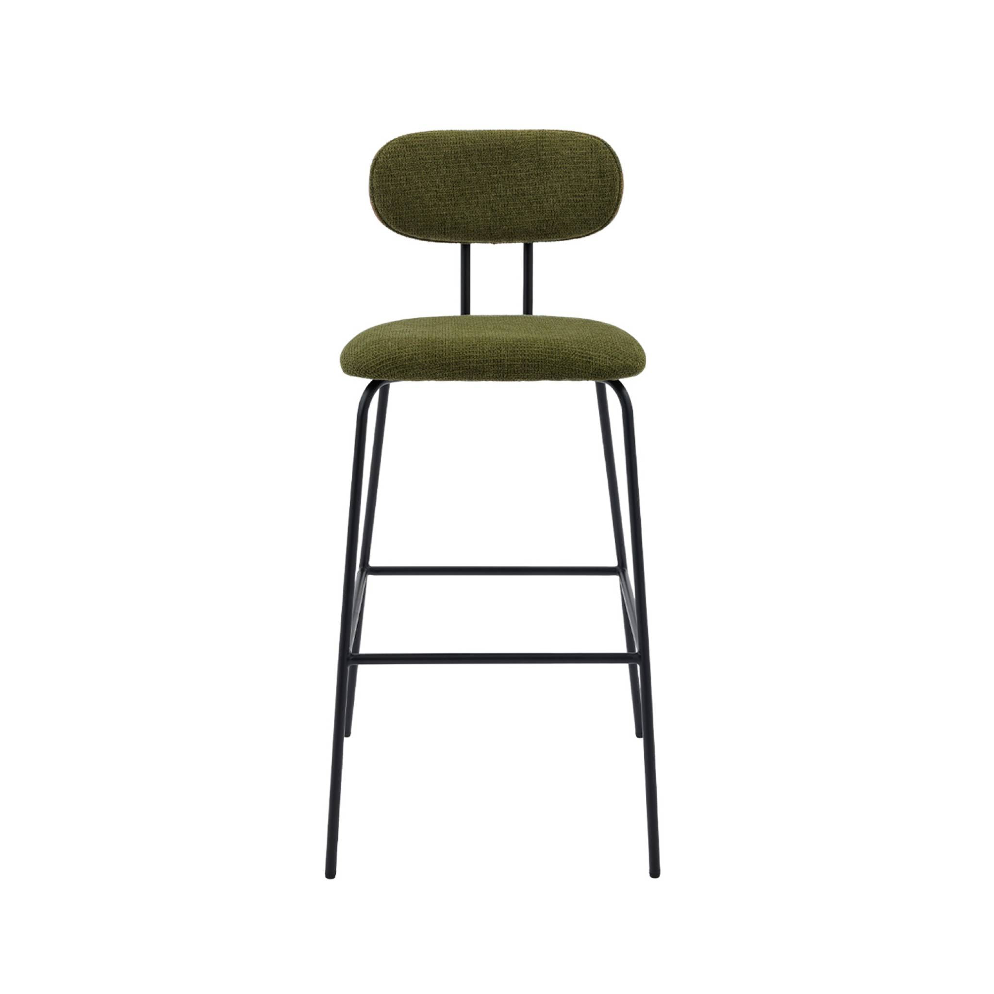 2 tabourets de bar décor bois courbé teinté noyer et tissu déperlant kaki. pieds métal noir mat (lot de 2) - L 44 x P 51 x H 103cm - Erin
