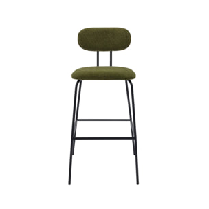 2 tabourets de bar décor bois courbé teinté noyer et tissu déperlant kaki. pieds métal noir mat (lot de 2) - L 44 x P 51 x H 103cm - Erin