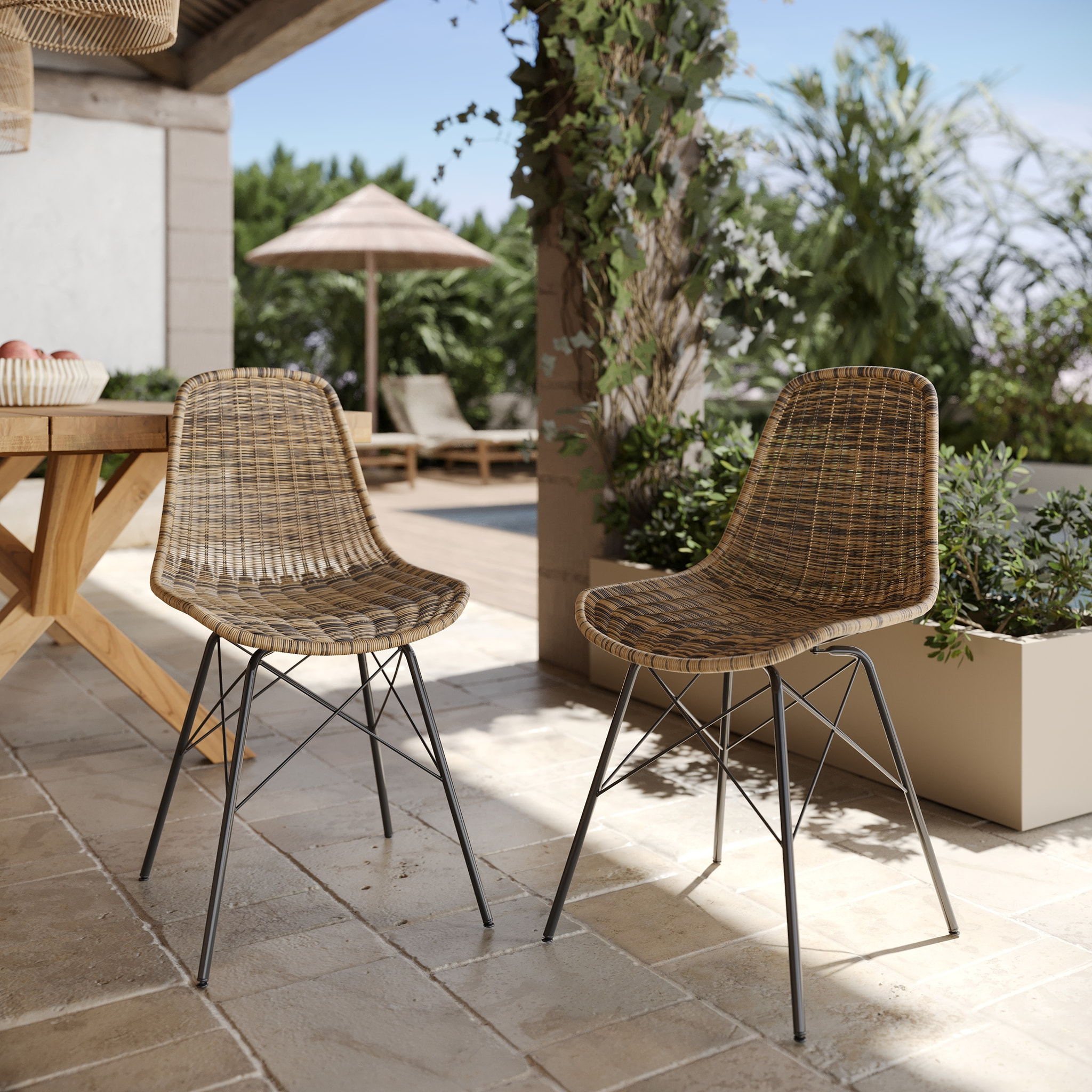 Lot de 2 chaises en résine tressée marron - Tiptur