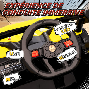 Buggy électrique enfant UTV 12V 7Km/h max. télécommande port USB nombreux effets jaune noir