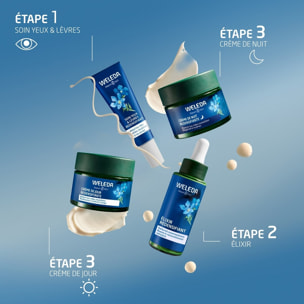 WELEDA - Trio - Crème de Nuit - Contour des yeux - Elixir -Gentiane Bleue et Edelweiss - Vegan - Certifié Natrue - Pot 40 ml x3 -Tube 10ml - Tube 30 ml