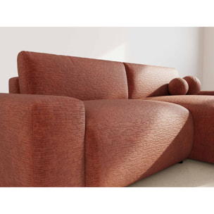 Constance - Canapé d'angle réversible 4 places convertible avec coffre en velours gaufré - Terracotta