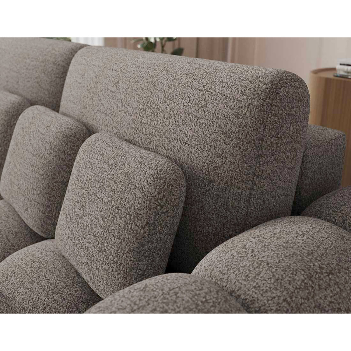 Dorian - Canapé droit 3 places convertible avec coffre en tissu bouclette - Taupe