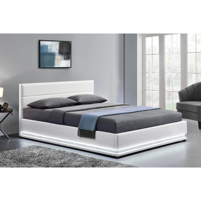 Lit coffre avec led 140 x 190 cm blanc ALICANTE
