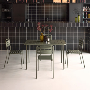 Table de jardin métal + 4 assises kaki en acier. Amelia. 120x70xH72.5cm (12.2kg)