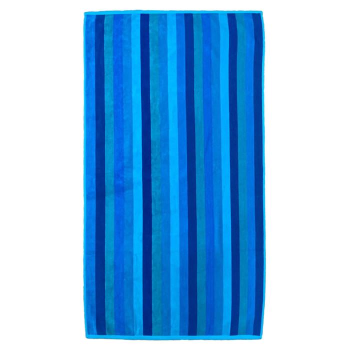 Serviette de plage éponge velours Jacquard Blue Stripes 75x150cm 400g/m²