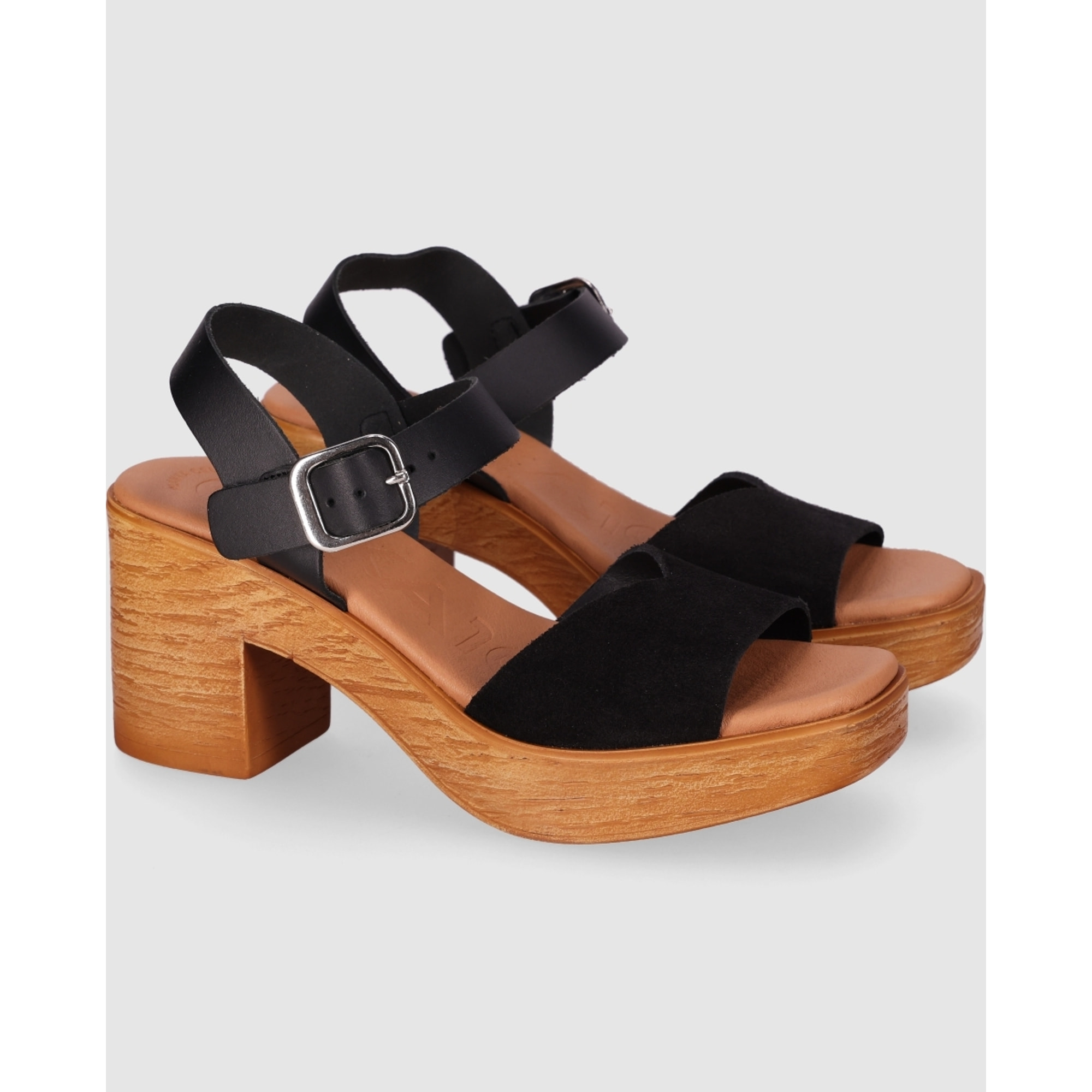 Sandalias de Serraje - Negro - Tacón: 6 cm