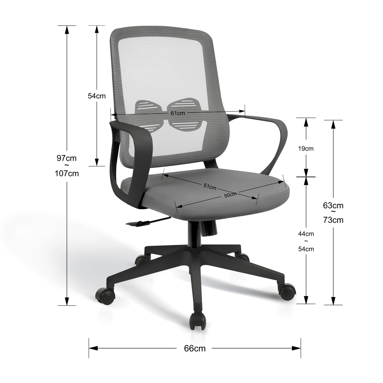 Silla de estudio Leah tela gris y negro 107x66x61 cm