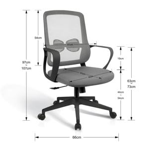Silla de estudio Leah tela gris y negro 107x66x61 cm
