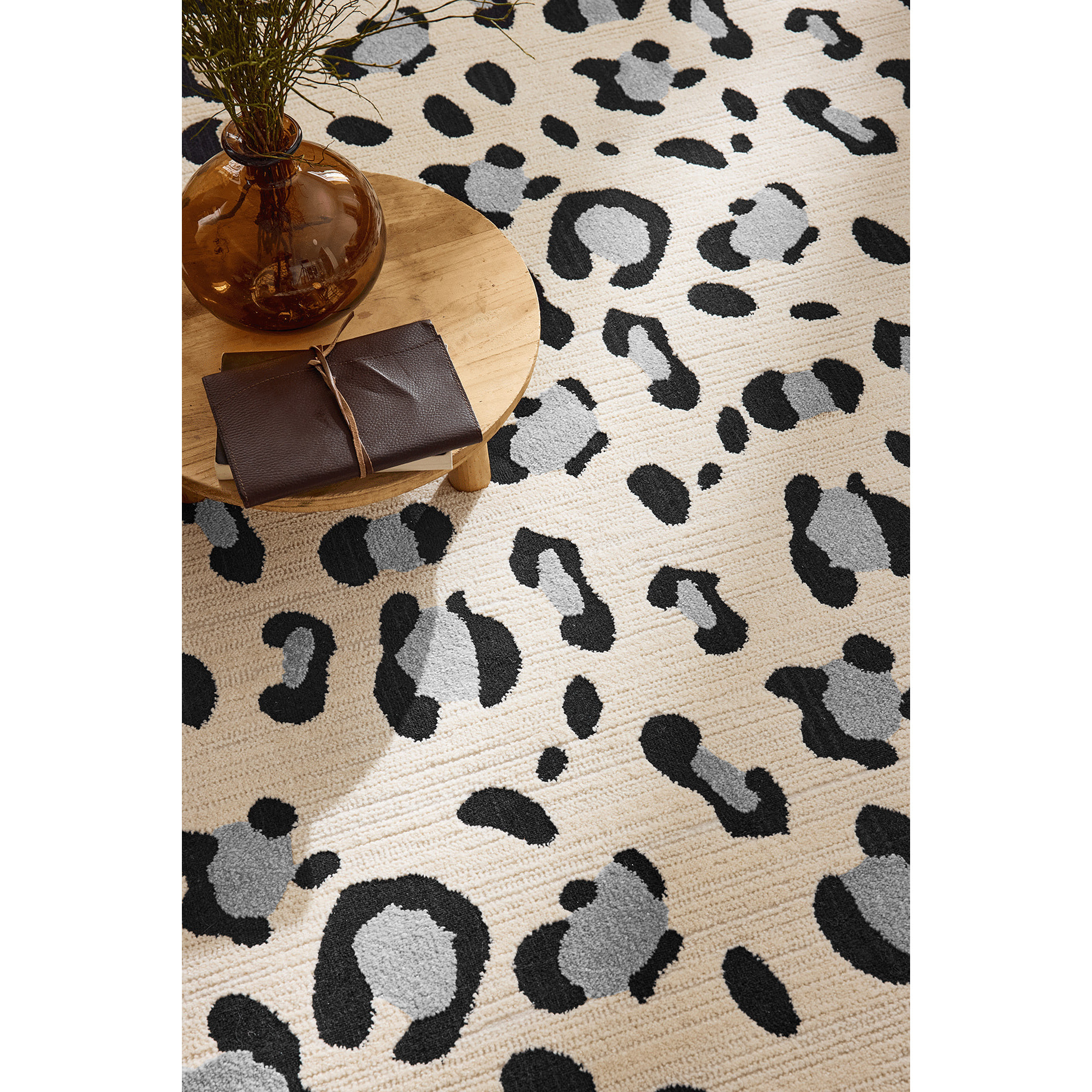 LEOVAH - Tapis salon motif léopard crème