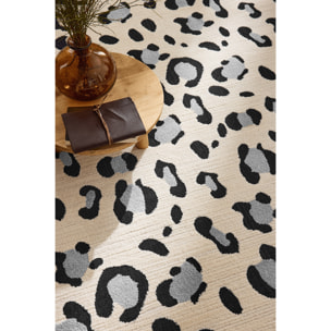 LEOVAH - Tapis salon motif léopard crème