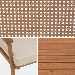 Salon de jardin. Bohémia. cannage rond. canapé 2 places. 2 fauteuils. 1 table basse 117x64x74 cm