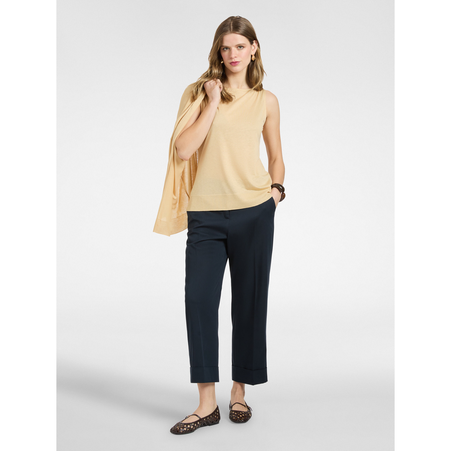 Elena Mirò - Top con scollo barchetta - Beige