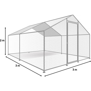 Enclos à poules 9 m² parc grillagé 3 x 3 x 2 M acier galvanisé