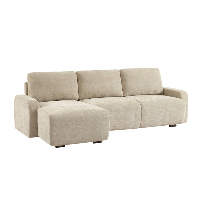 Canapé d'angle gauche 3 places tissu beige L 260 x P 88 / 139cm / x H 87cm - Dany