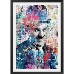 Affiche illustration graffiti chaplin Affiche + cadre en bois - Noir