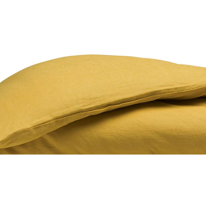Housse de couette 100% lin lavé jaune or
