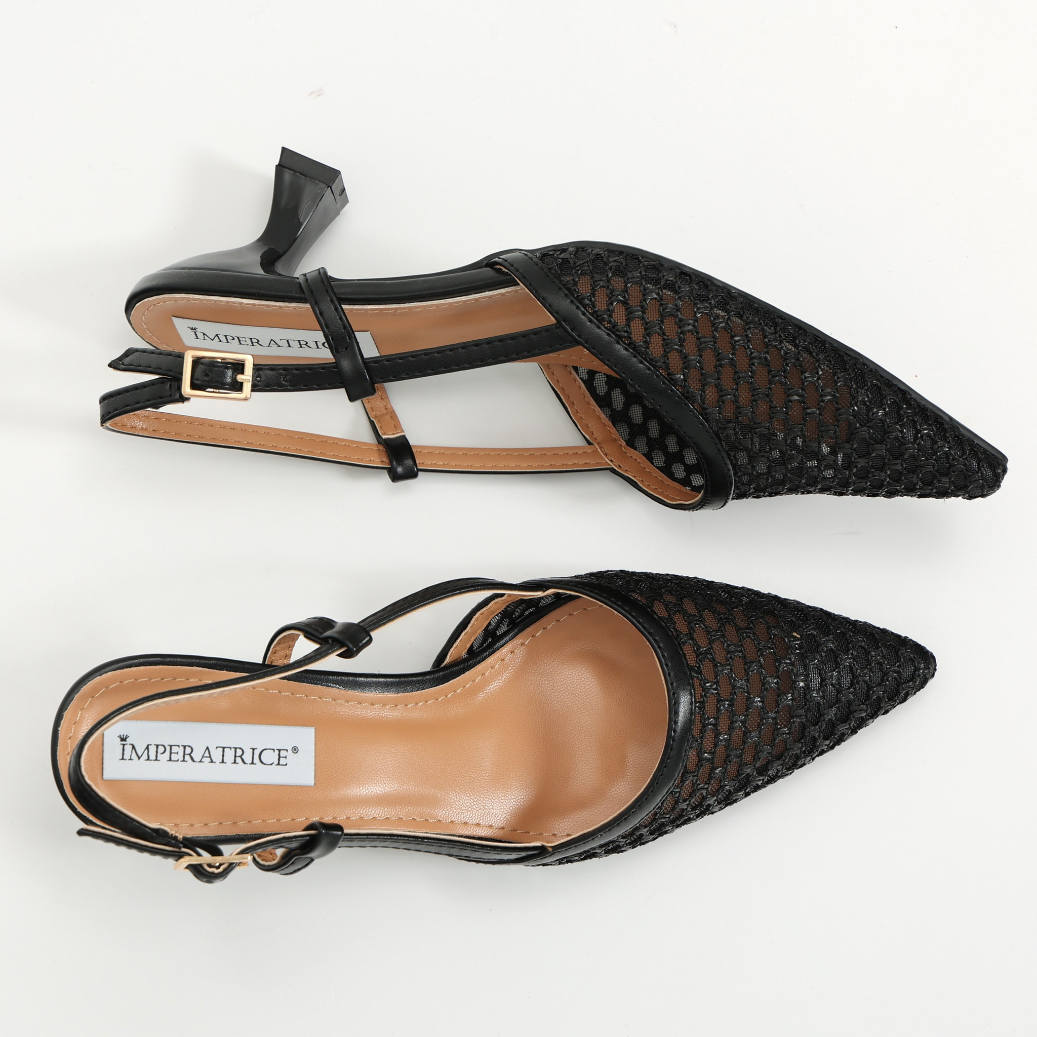 Dècolletè slingback in simil pelle con ricamo