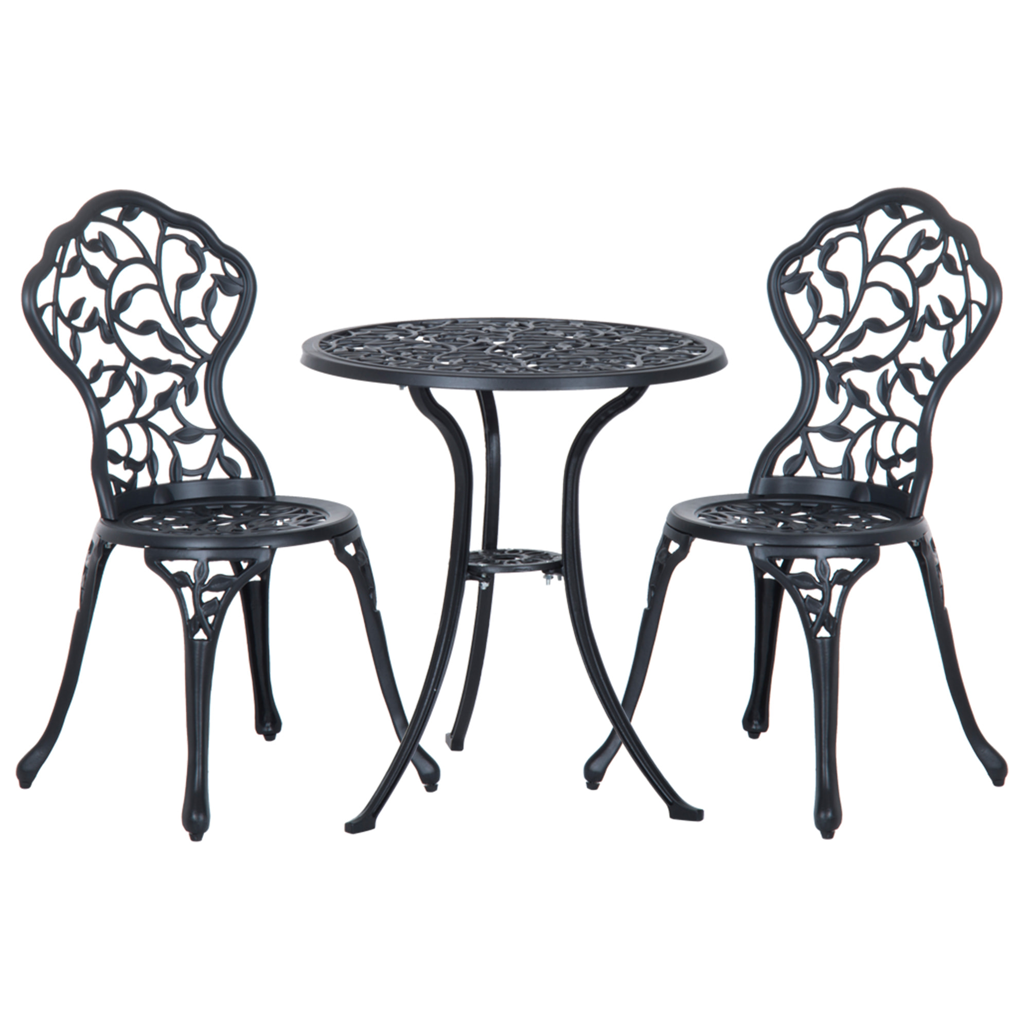 Ensemble salon de jardin 2 places avec table ronde style rétro fonte alu noir