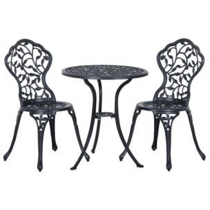 Ensemble salon de jardin 2 places avec table ronde style rétro fonte alu noir