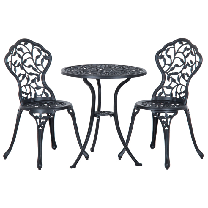 Ensemble salon de jardin 2 places avec table ronde style rétro fonte alu noir