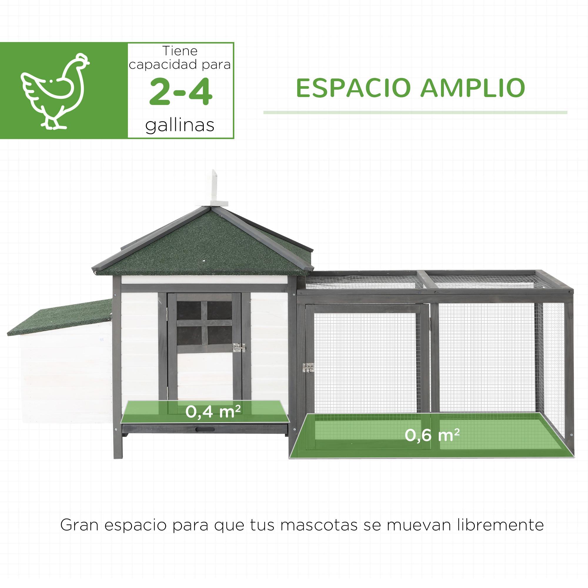 Gallinero de Madera Jaula con Caja Nido y Espacio para Correr 196x76x97 cm Gris