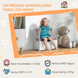 Baúl para Juguetes Infantil, Banco Almacenaje para Niños, con Respaldo y Tapa Amortiguadora, Carga 30 kg, para Salas de Juego, Dormitorio, 68,5x34x58 cm, Gris y Blanco