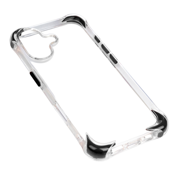 Carcasa transparente con relieve protector para cámara, esquinas reforzadas negras, antichoque y antihuellas Magsafe para iPhone 17.
