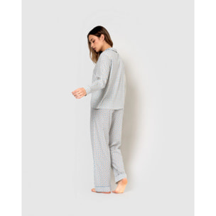 Pijama largo camisero algodón enrieta índigo