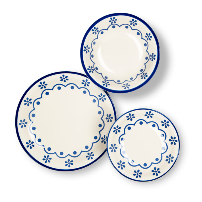 Service 18 assiettes Excelsa Old Cottage, céramique, blanc et bleu