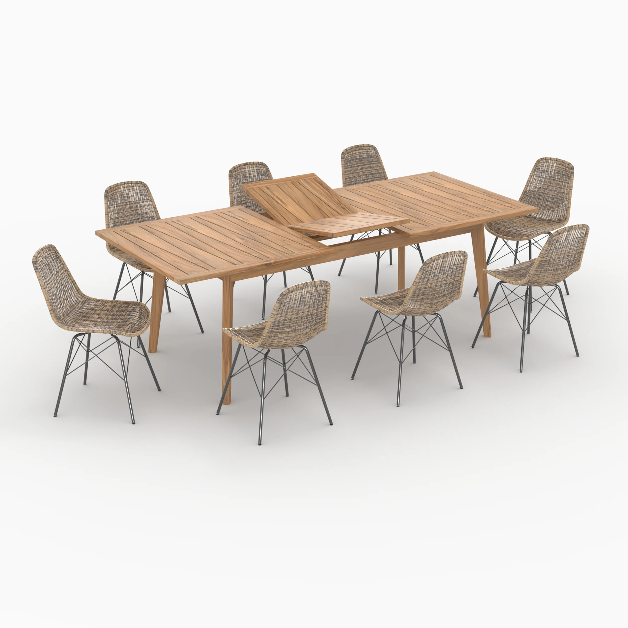 Table et chaises de jardin 8 personnes en bois de teck, résine tressée - Tiptur