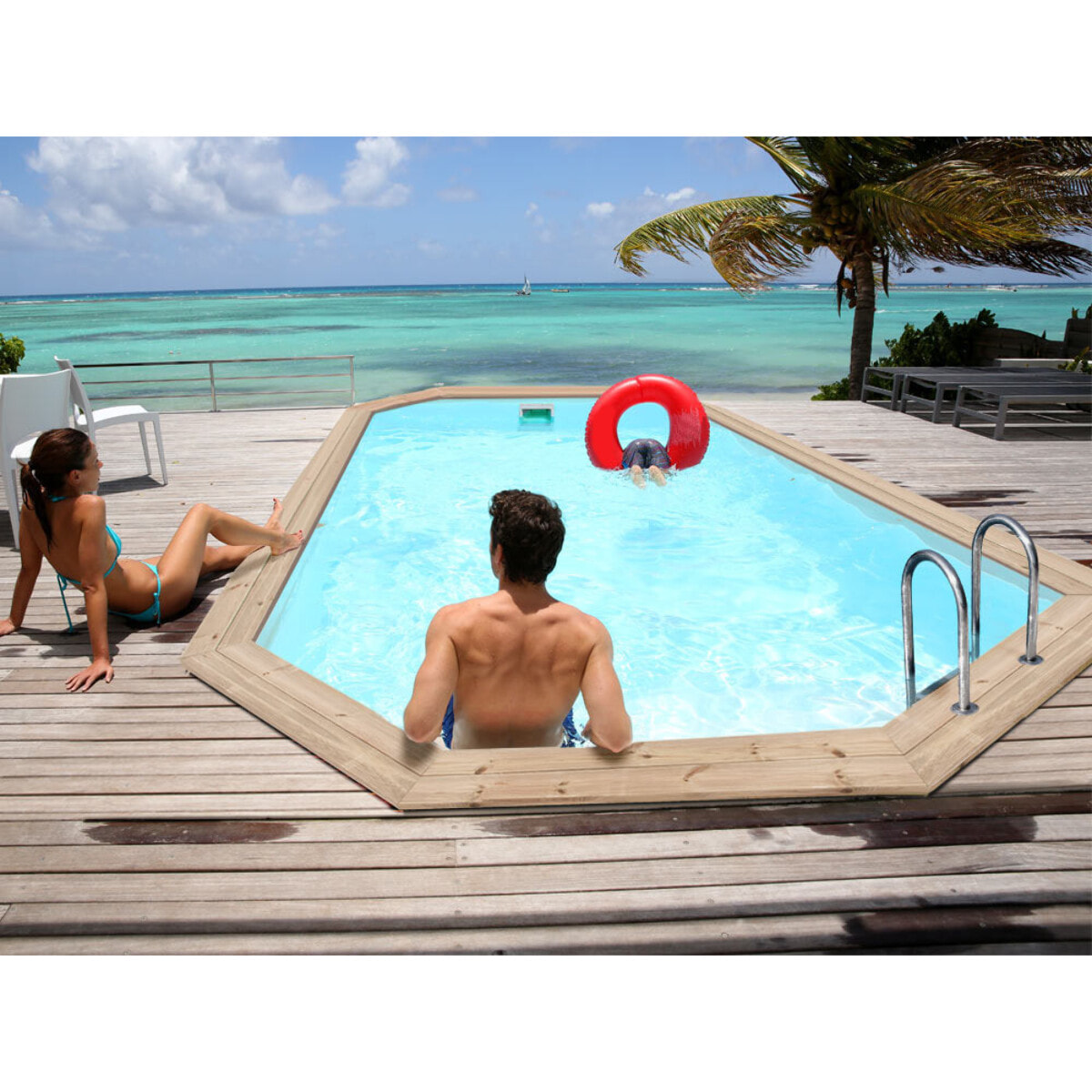 Piscine bois " Cordoue " - 3.48 x 2.15 x 1.18 m + Bâche à bulles 180 µ - Bâche hiver 280 g/m²